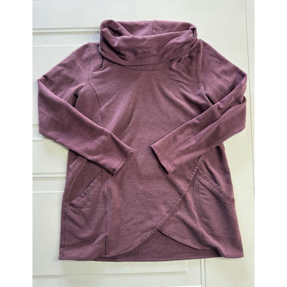J Jill Pure Jill Womens Purple Cowl Neck Tunic Sweatshirt Cross Front XS Pockets